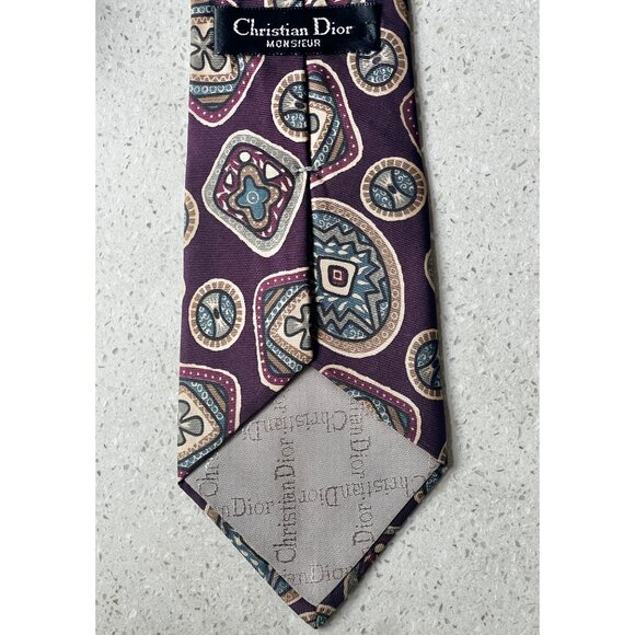 Christian Dior Monsieur Italian Silk Necktie Made In USA with Geometric Y2K - Picture 3 of 6